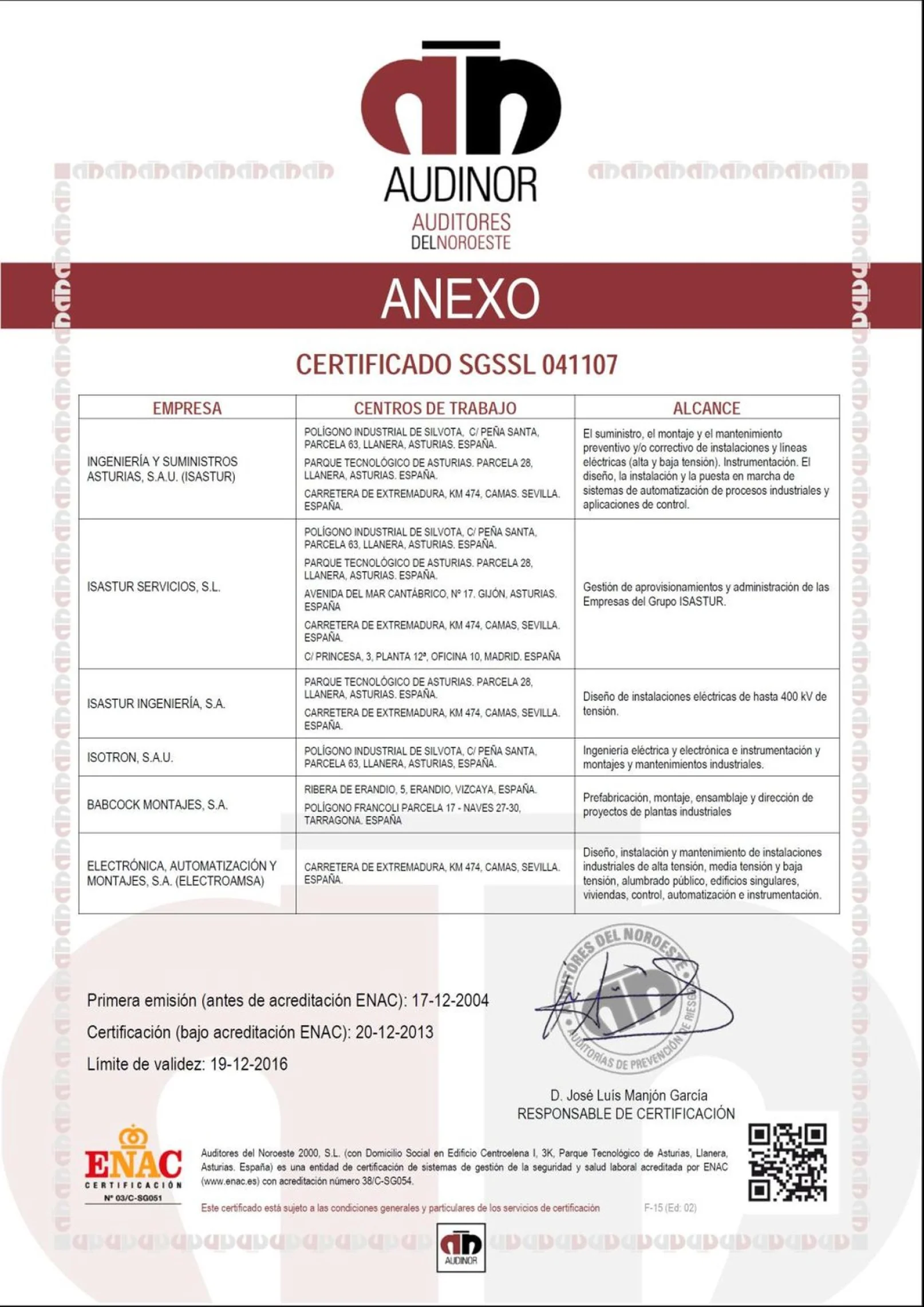 Las empresas del Grupo ISASTUR renuevan hasta 2016 los certificados OHSAS 18001