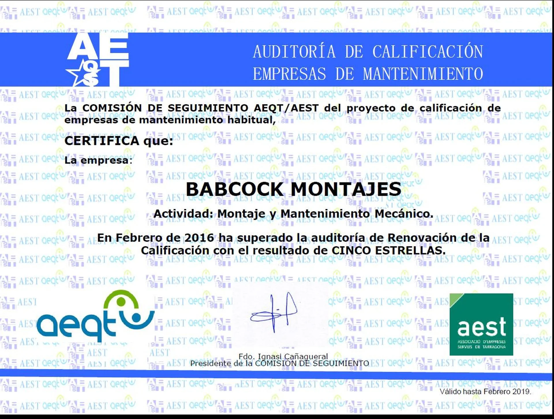 BABCOCK Montajes, una empresa de cinco estrellas