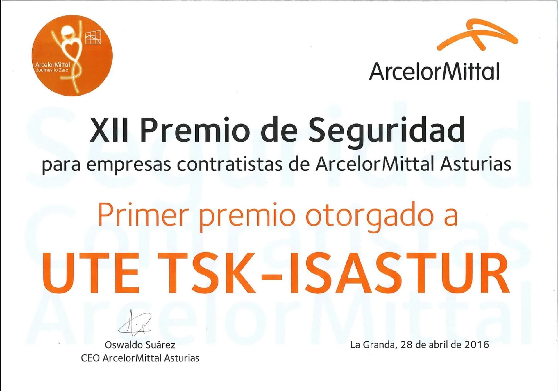 ArcelorMittal premia de nuevo la seguridad de ISASTUR