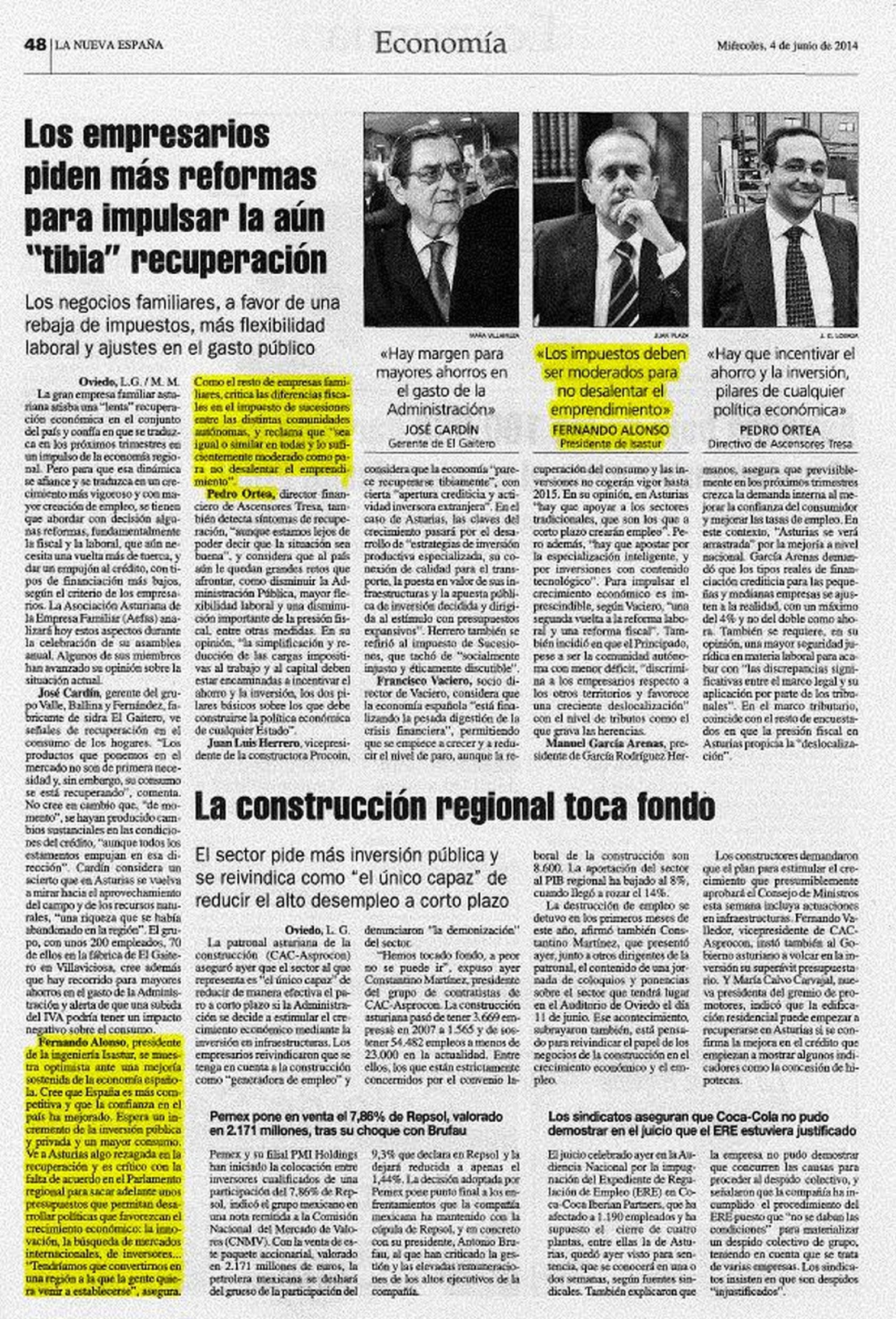 El presidente del Grupo ISASTUR en "La Nueva España"