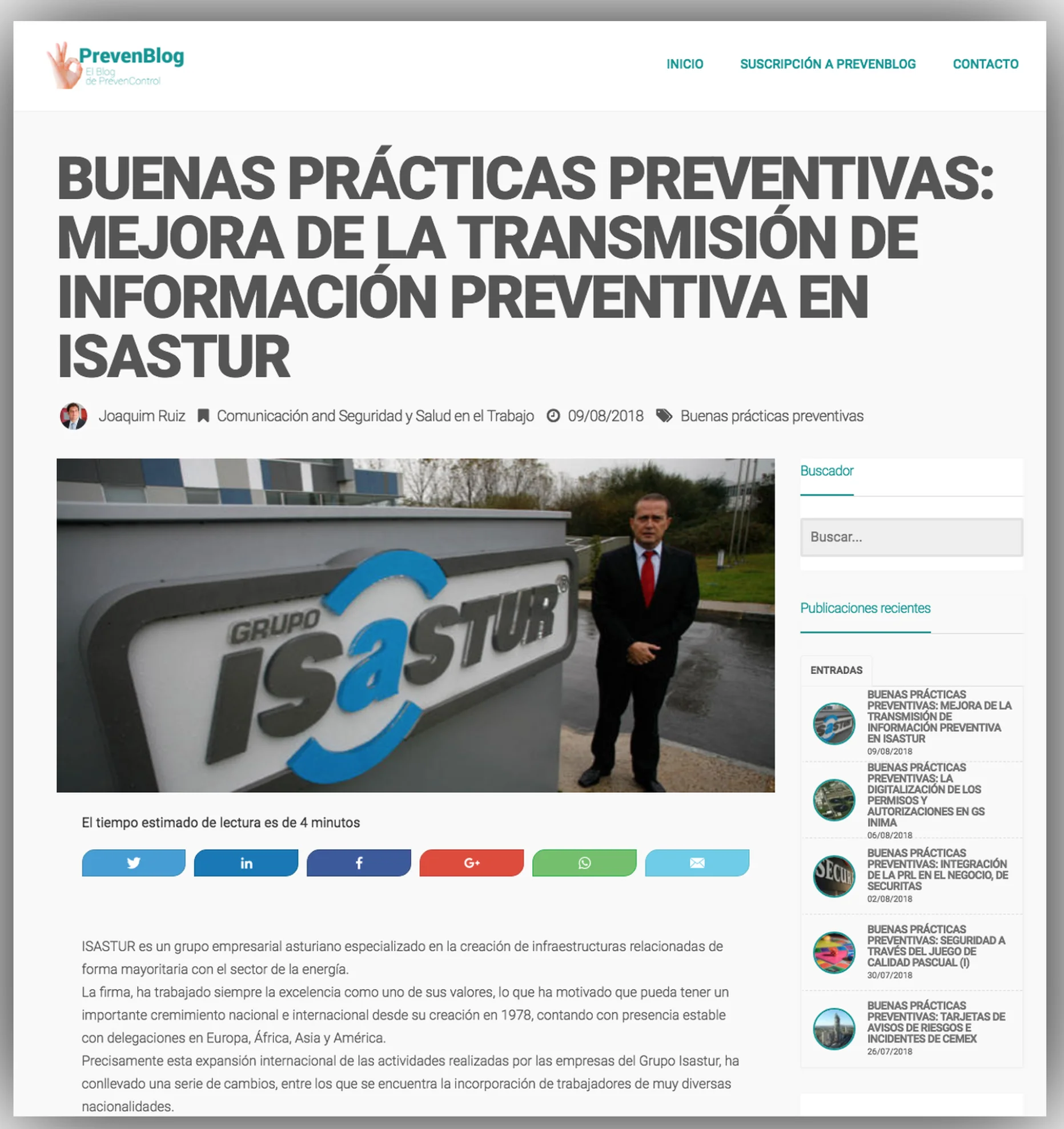 ISASTUR ejemplo de buenas prácticas preventivas en PrevenBlog