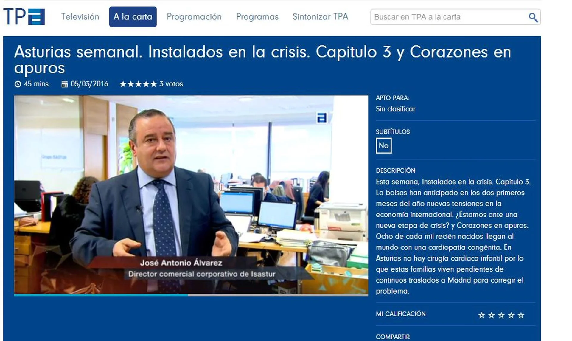 ISASTUR, en "Asturias Semanal" de TPA